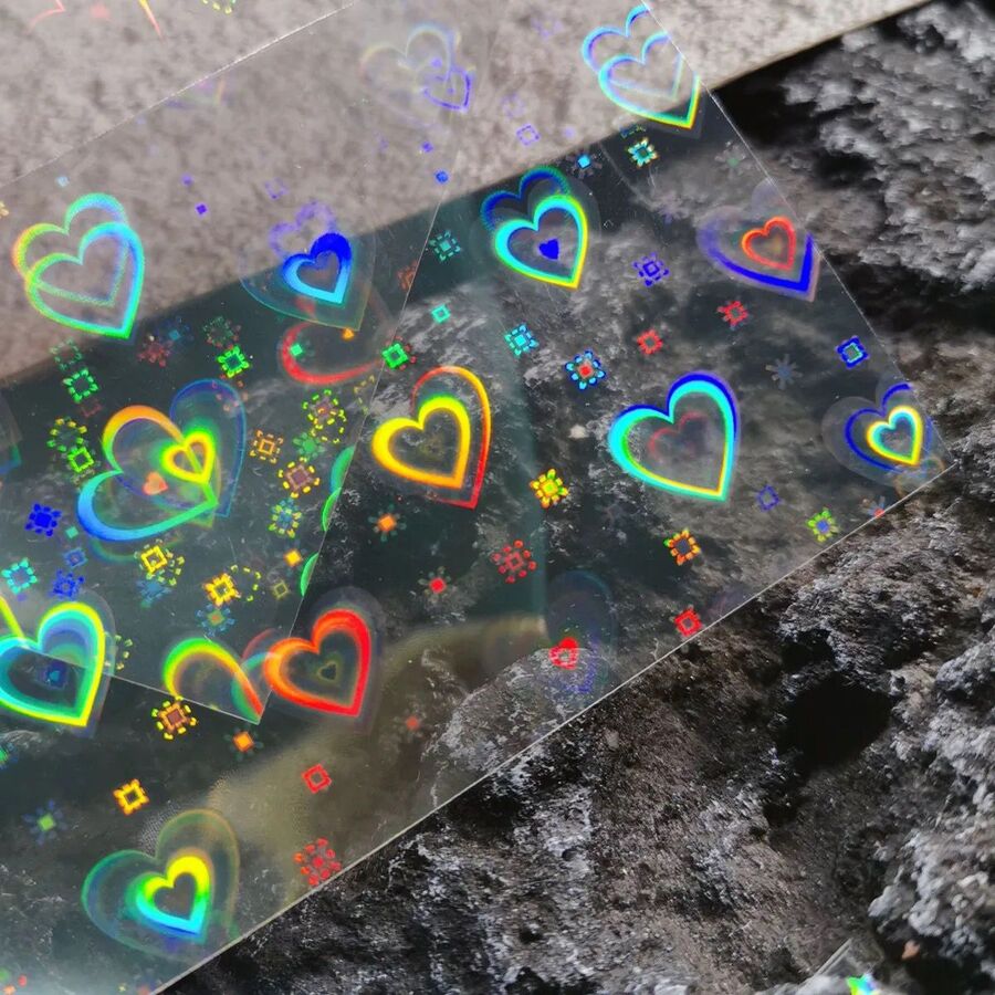 Sticker holográf efecto cambio de tamaño CORAZON - Solo en Pink Pot Plant
