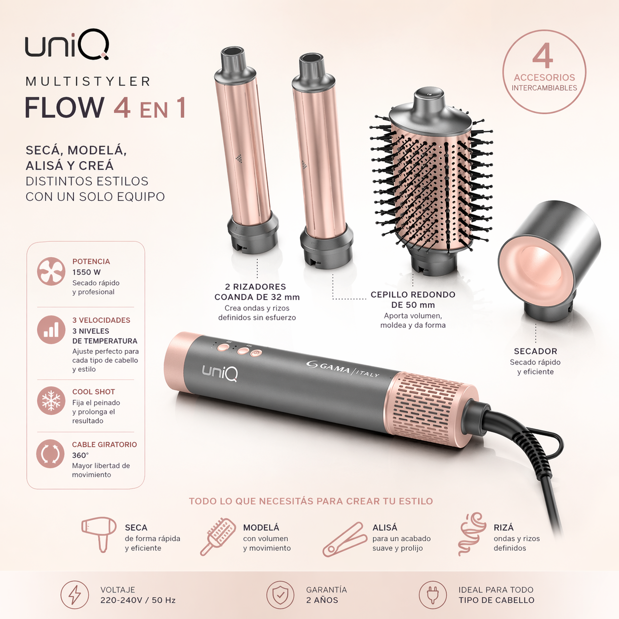 Secador 4 en 1Multistyler Uniq Flow - Gama Italy -  Solo en Pink Pot Plant 