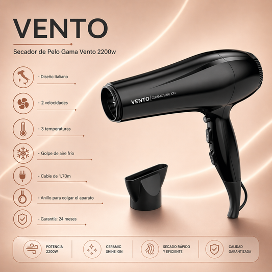 Secador Profesional Vento Ceramic Shine Ion Antifrizz - Gama -  Solo en Pink Pot Plant 