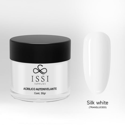 Polvo acrílico autonivelante SILK WHITE 30g -ISSI Supplies -  Solo en Pink Pot Plant 