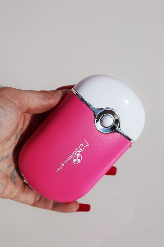 Mini ventilador rosa a bateria - entrada usb - C - Pink Pot Plant